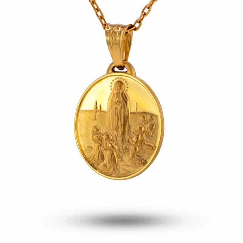 Medalik z żółtego złota Matka Boska Fatimska w owalu z dodatkiem matu 81393
