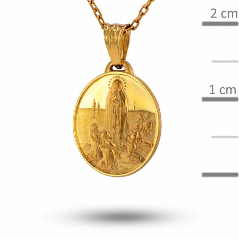 Medalik z żółtego złota Matka Boska Fatimska w owalu z dodatkiem matu 81393