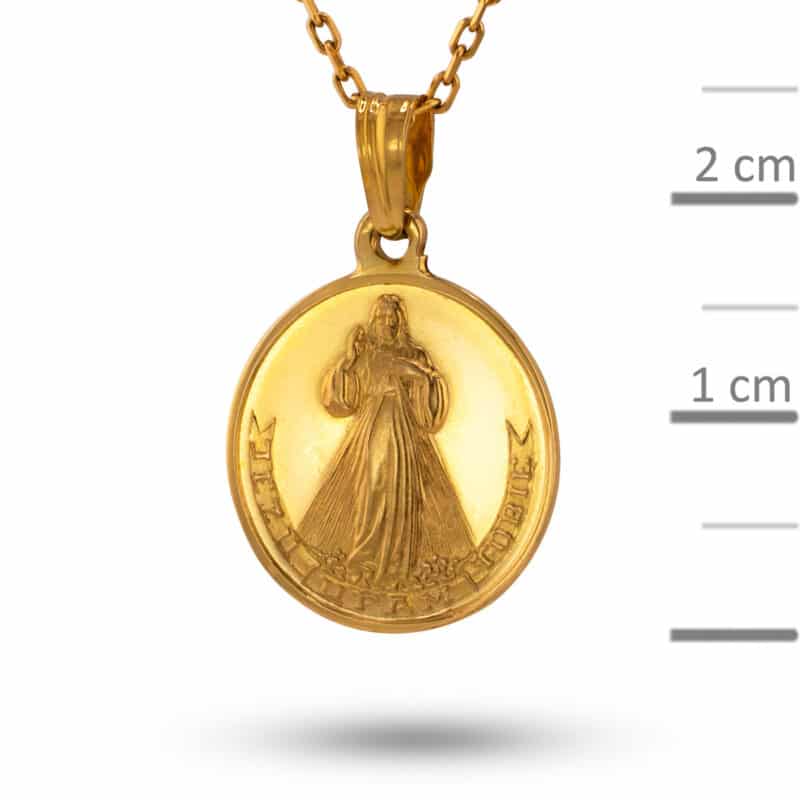 Medalik z żółtego złota Jezu ufam Tobie w kole z matem 81409