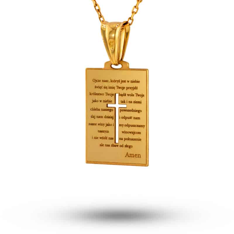 Blaszka prostokątna z żółtego złota z modlitwą 81412