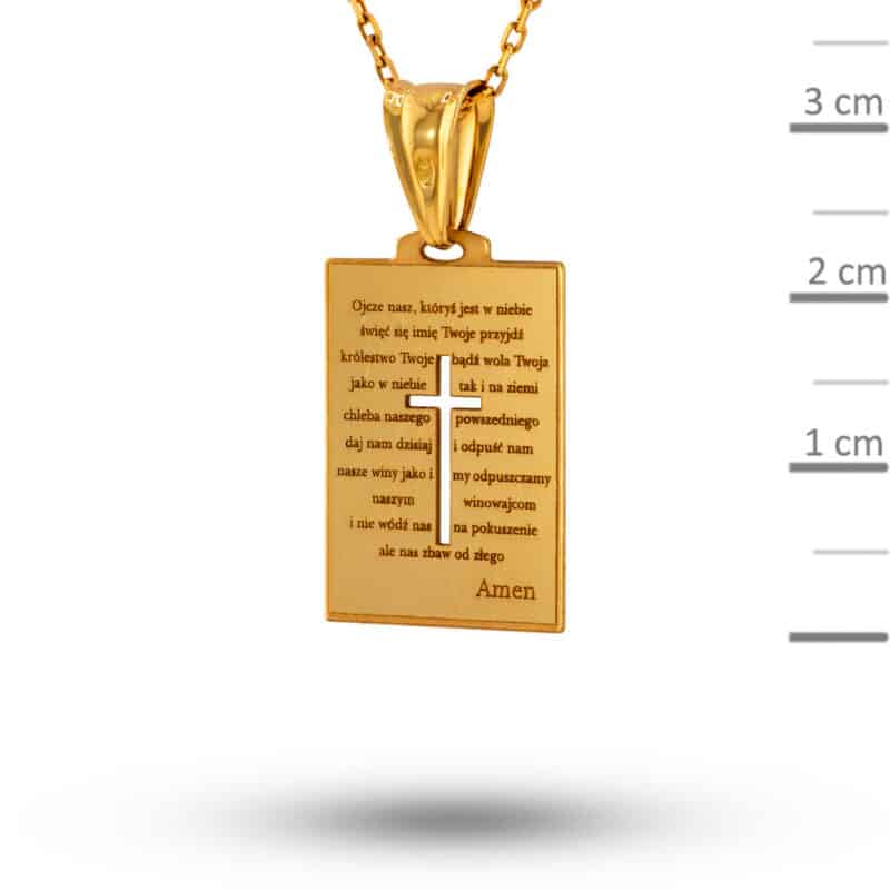 Blaszka prostokątna z żółtego złota z modlitwą 81412