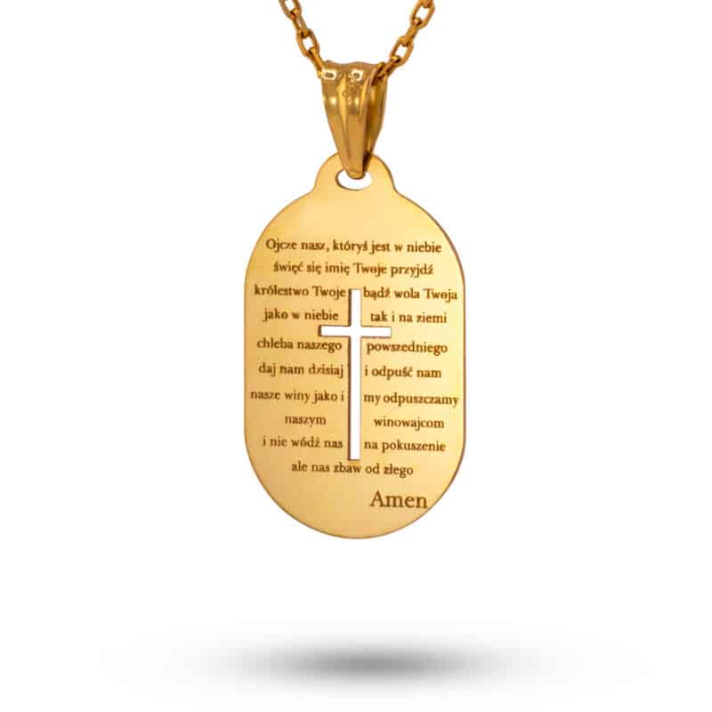 Blaszka zaokrąglona prostokątna z żółtego złota z modlitwą 81413