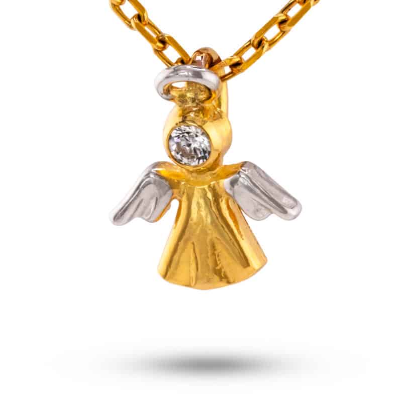 Medalik z żółtego i białego złota z cyrkonią- aniołek 81425