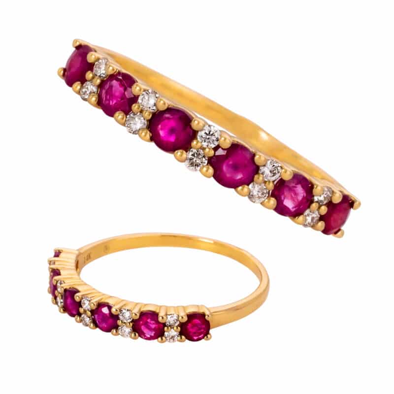 Pierścionek obrączkowy z żółtego złota z rubinami 0,85ct i brylantami 0,16ct 81929