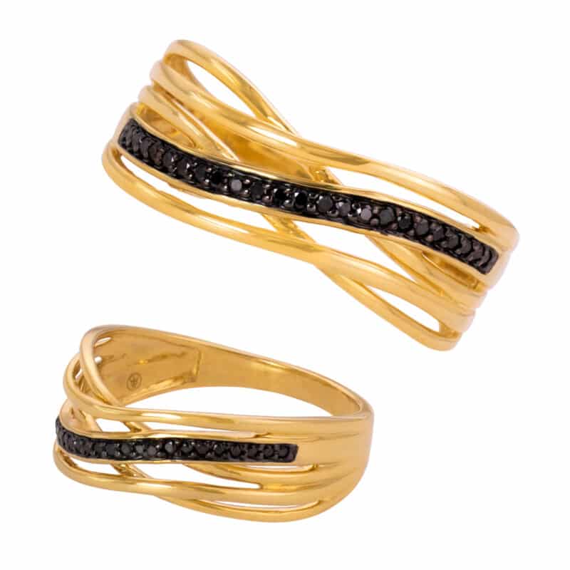 Pierścionek z czarnymi brylantami z żółtego złota 0,10ct 81933