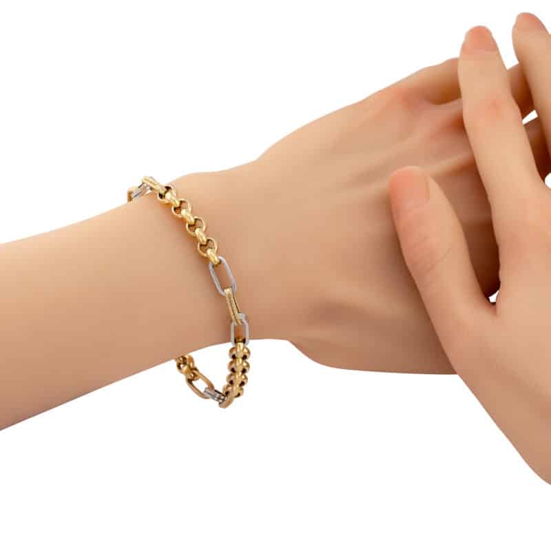 Bransoletka z żółtego i białego złota elementowa z ogniw 81177