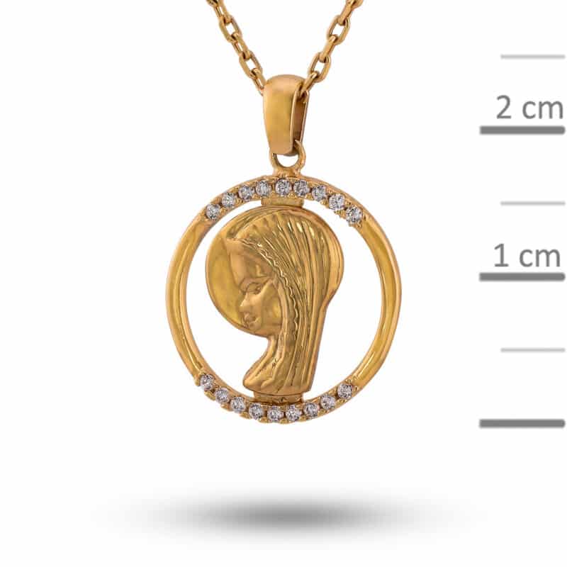 Medalik z żółtego złota Matka Boska w kole z cyrkoniami 82637