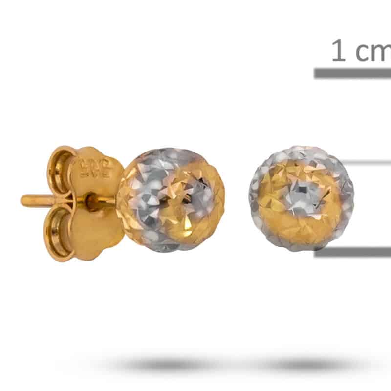 Kolczyki z żółtego i białego złota- kulki diamentowane na sztyfcie 82711