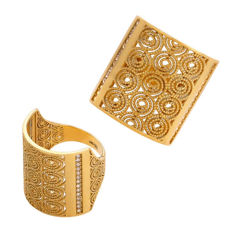 Pierścionek ażurowy z żółtego złota z cyrkoniami 82451