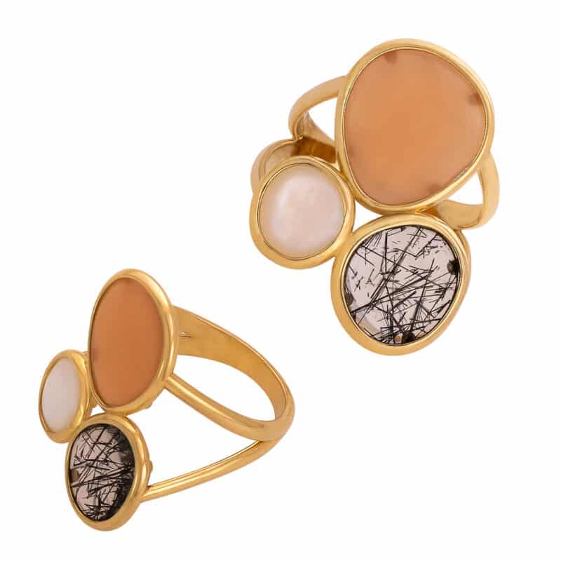 Nowoczesny pierścionek z żółtego złota z naturalnymi kamieniami z kolekcji DALL’ACQUA 82602