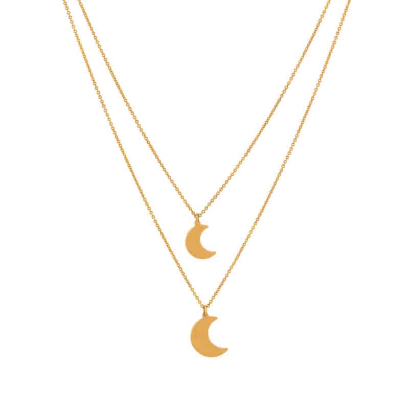 Naszyjnik podwójny z żółtego złota z dwoma księżycami 68192