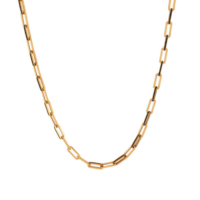 Naszyjnik z żółtego złota z diamentowanych ogniw z czarnymi cyrkoniami 77732