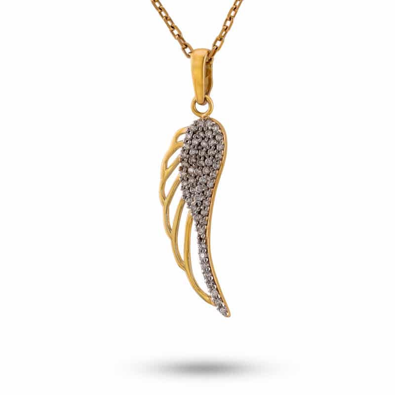 Zawieszka z żółtego złota- skrzydełko z białymi cyrkoniami 82630