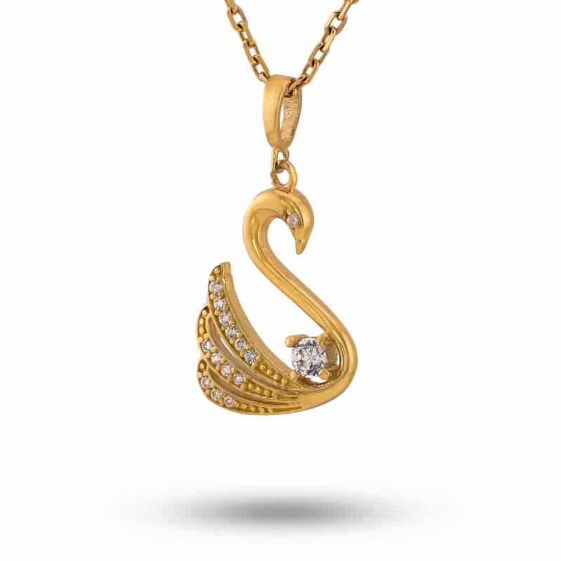 Zawieszka z żółtego złota- łabędź z białymi cyrkoniami 82627