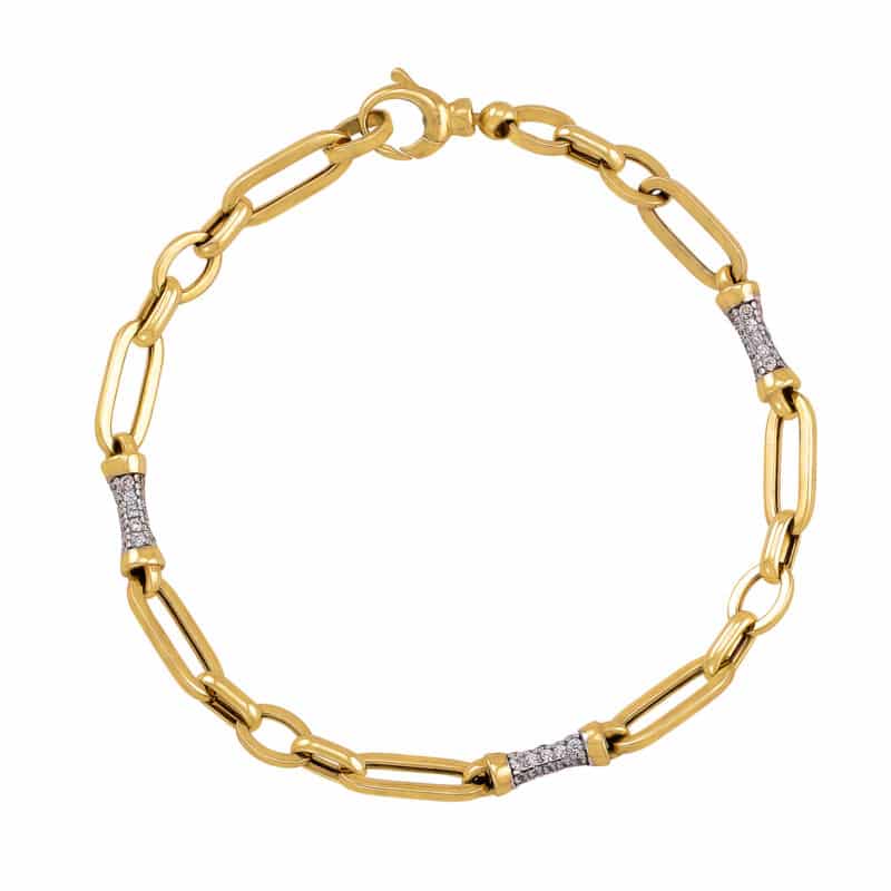 Bransoletka z żółtego i białego złota z cyrkoniami elementowa z ogniw 83211