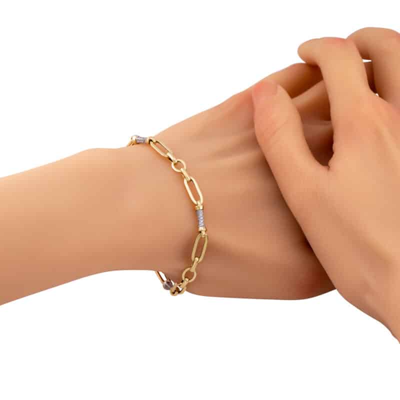 Bransoletka z żółtego i białego złota z cyrkoniami elementowa z ogniw 83211