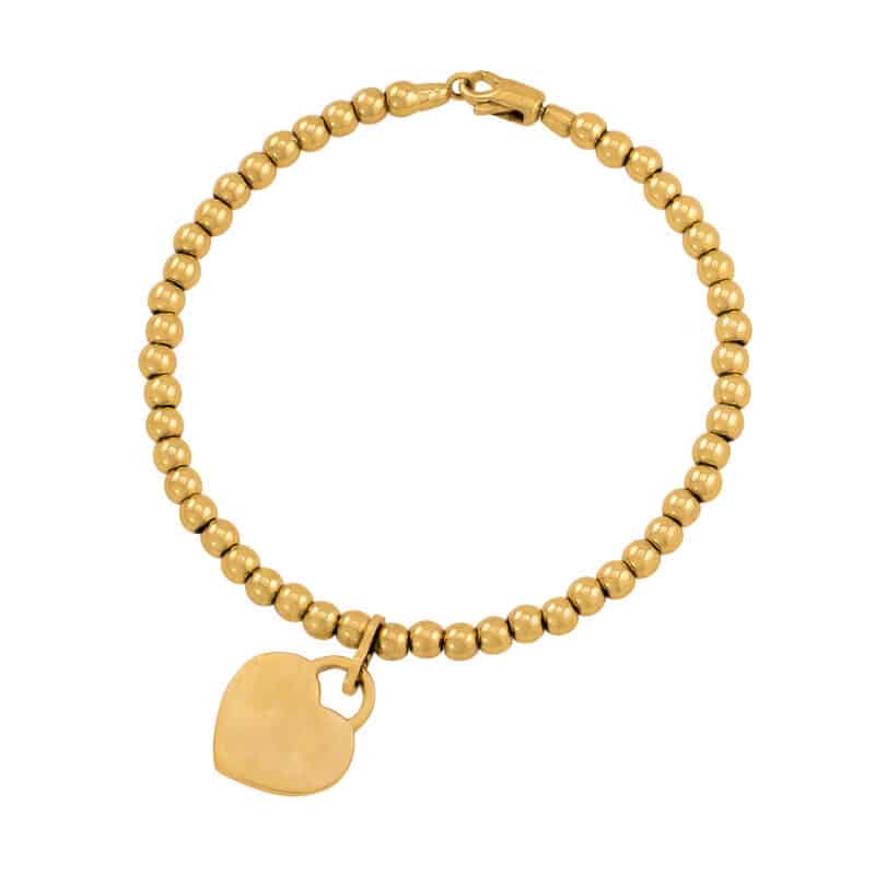 Bransoletka z żółtego złota z kuleczek z wiszącym serduszkiem 83219