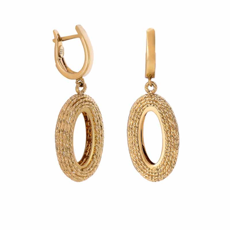 Kolczyki z żółtego złota z owalnymi i diamentowanymi elementami na zapięciu angielskim z kolekcji DALL’ACQUA 83121