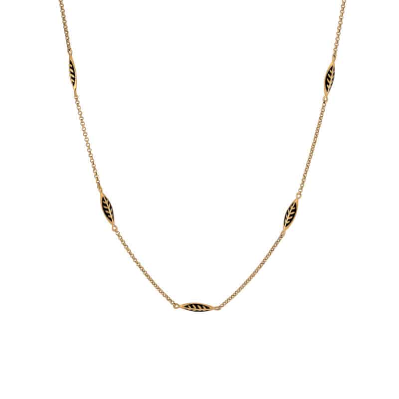 Naszyjnik z żółtego złota z podłużnymi elementami i czarną emalią 83316