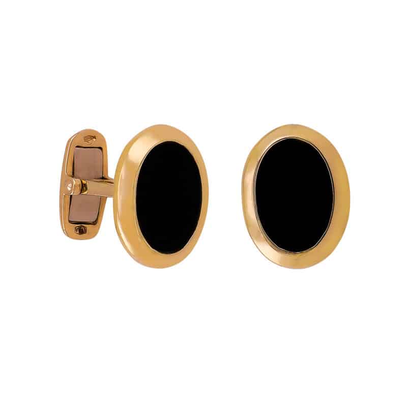 Spinki gładkie z żółtego złota z onyksem 80695