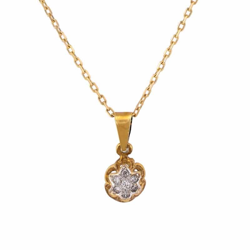 Zawieszka z żółtego i białego złota z cyrkoniami- ażurowy kwiatek 06933