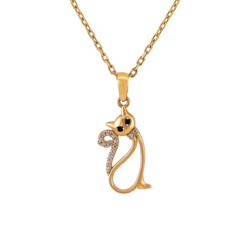 Zawieszka z żółtego złota- kot z białymi i czarnymi cyrkoniami 82368