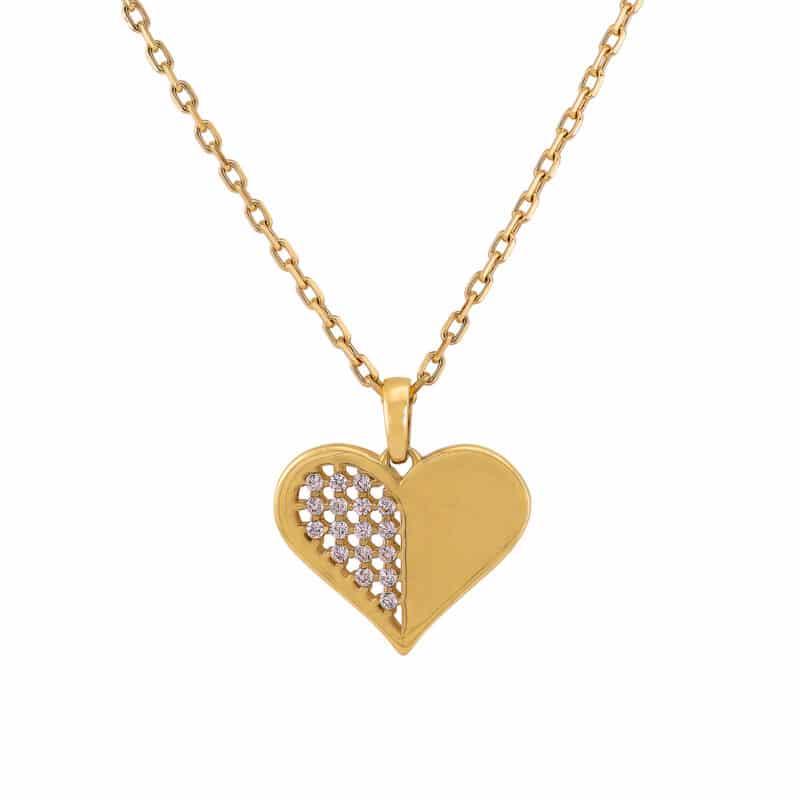 Zawieszka z żółtego złota serce z cyrkoniami 82371