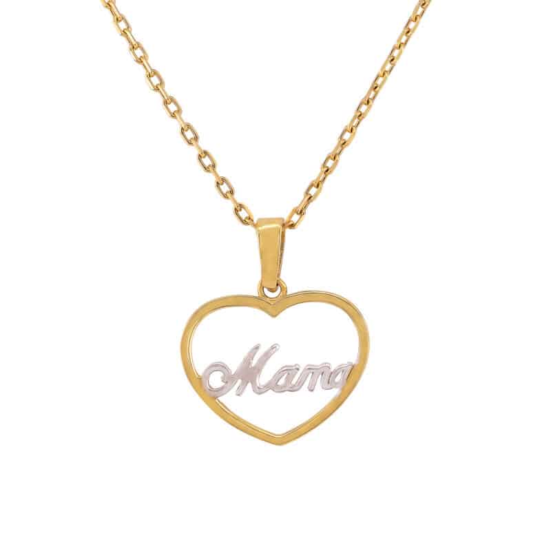 Zawieszka z białego i żółtego złota serce z napisem Mama 82372