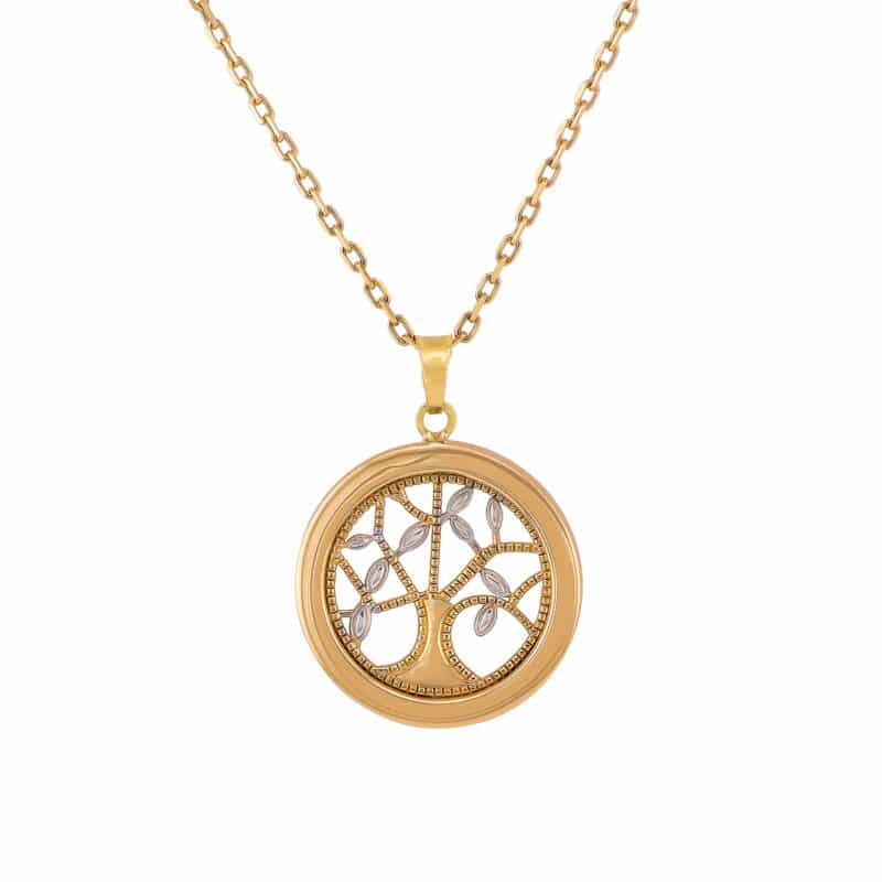 Zawieszka z żółtego i białego złota- drzewko szczęścia w kole 82374