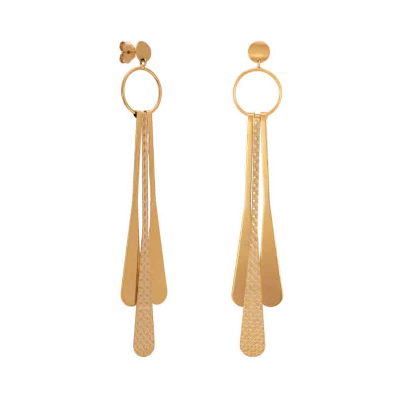 Złote długie kolczyki z wiszącymi blaszkami na sztyfcie 82708