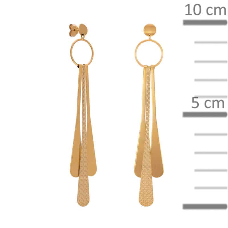 Złote długie kolczyki z wiszącymi blaszkami na sztyfcie 82708