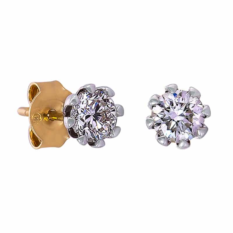 Kolczyki z żółtego i białego złota z brylantami na sztyfcie 82822