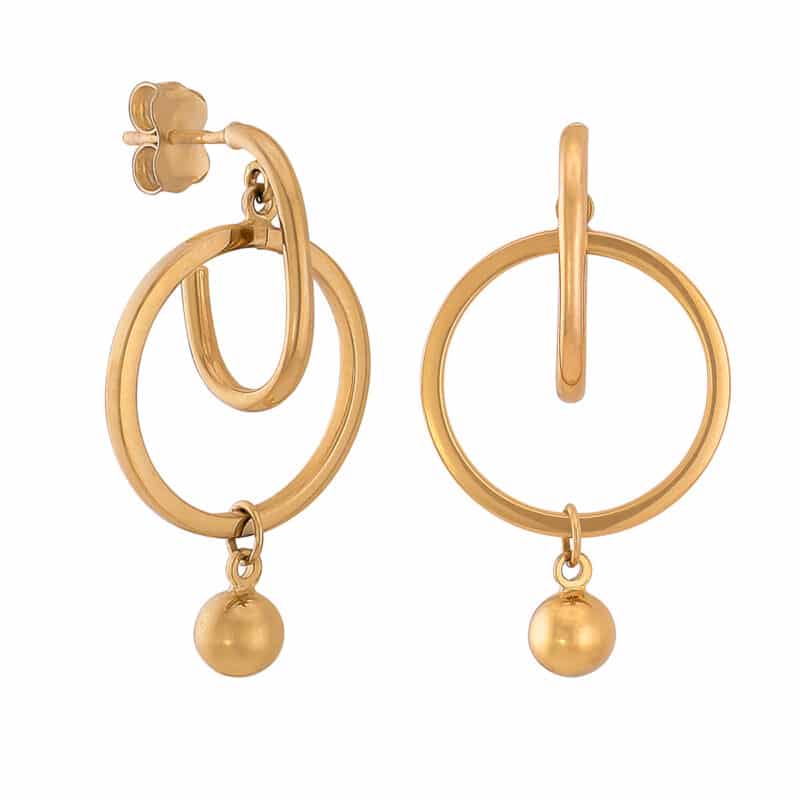 Złote kolczyki z kołem i gładką kulką na sztyfcie 83196