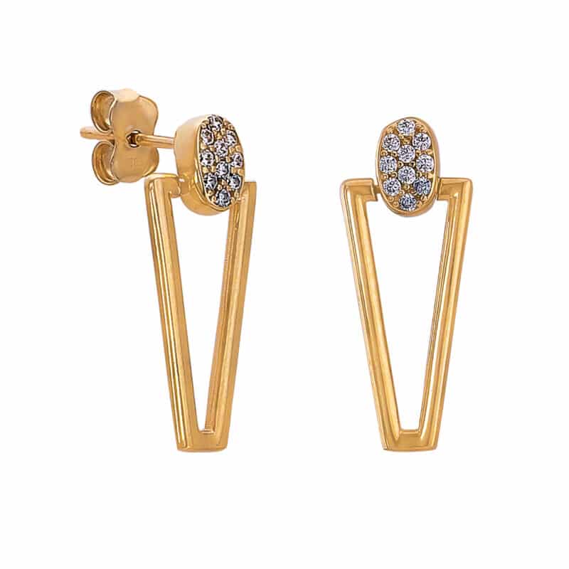 Kolczyki z żółtego złota z trójkątem i cyrkoniami na sztyfcie 83228