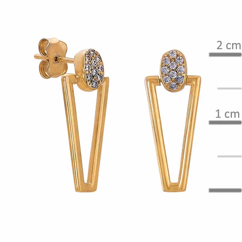 Kolczyki z żółtego złota z trójkątem i cyrkoniami na sztyfcie 83228