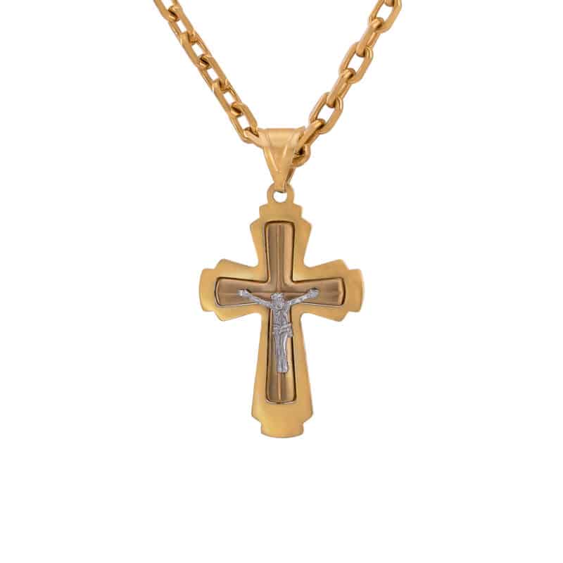 Krzyżyk z żółtego i białego złota z Pasyjką i matem 83230