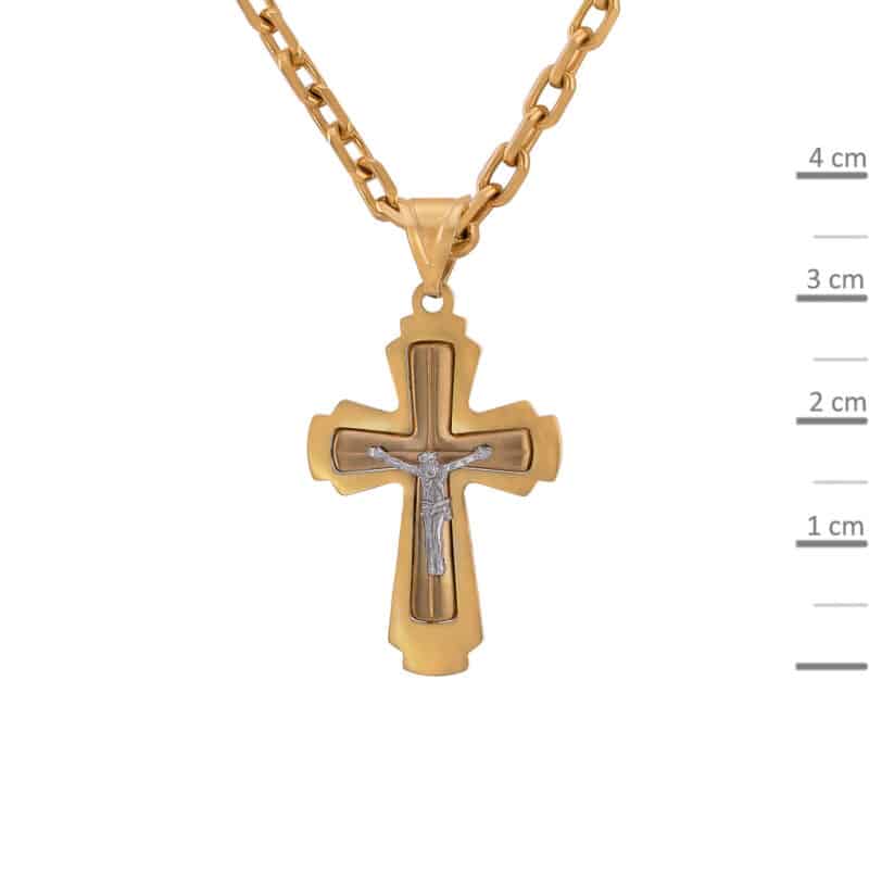 Krzyżyk z żółtego i białego złota z Pasyjką i matem 83230