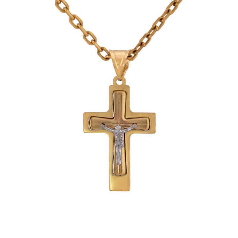 Krzyżyk z żółtego i białego złota z Pasyjką i matem 83231