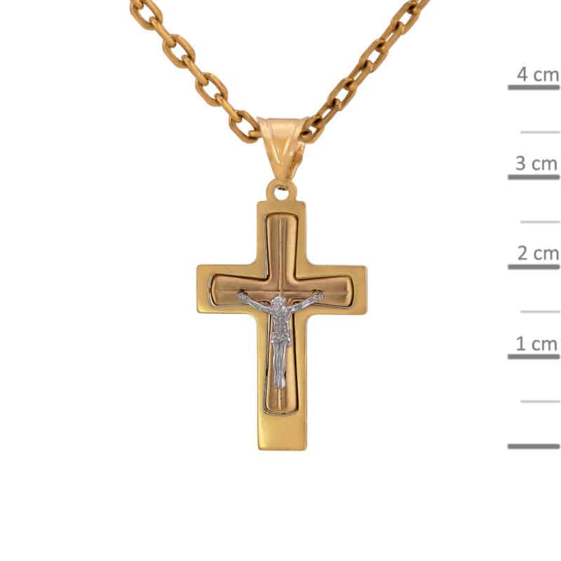 Krzyżyk z żółtego i białego złota z Pasyjką i matem 83231