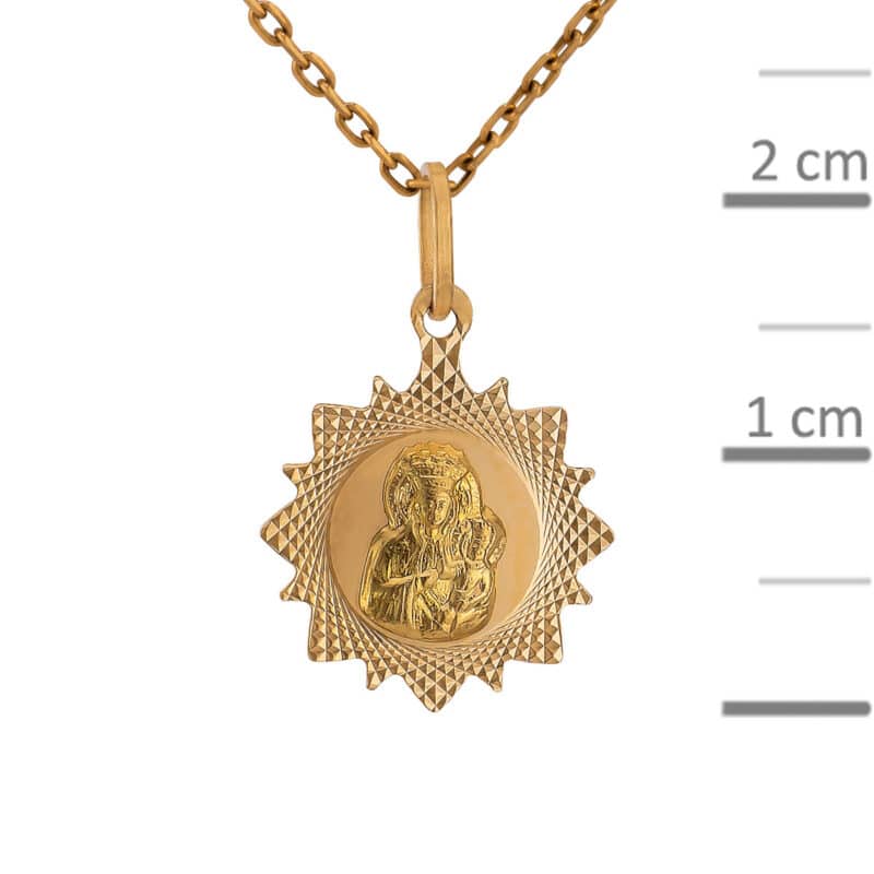 Medalik z żółtego złota Matka Boska Częstochowska diamentowana z dodatkiem matu 83293
