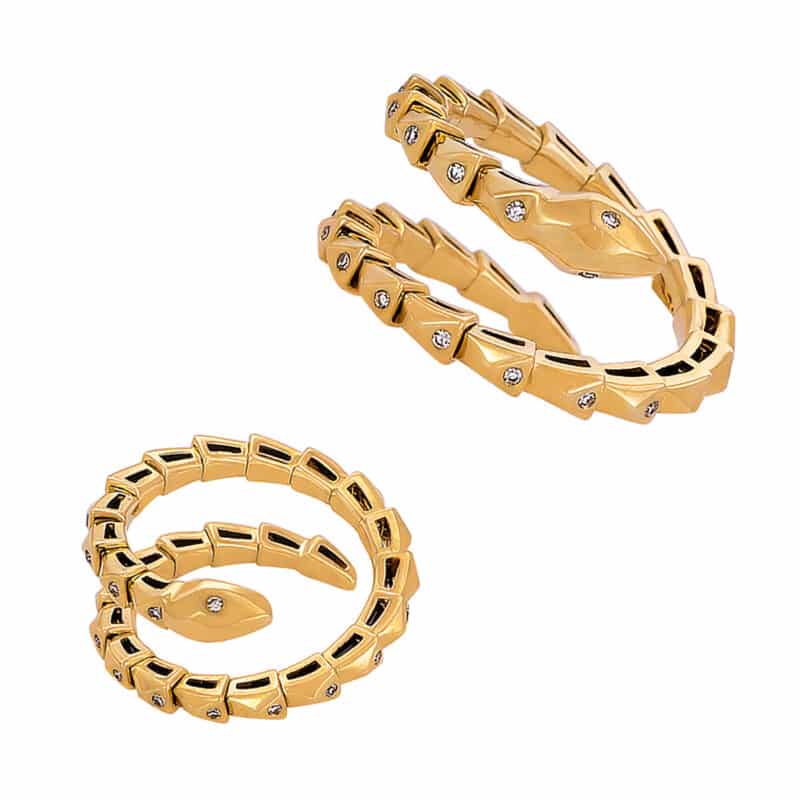 Pierścionek z żółtego złota flexi z brylantami- wąż 83458