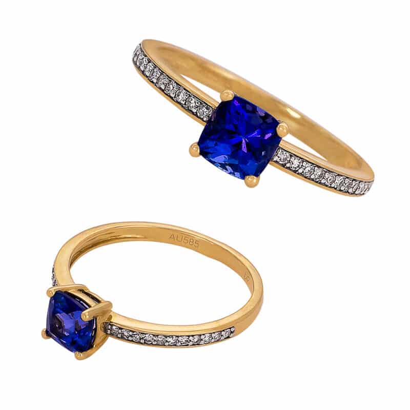 Pierścionek z żółtego złota z tanzanitem 0,84ct i brylantami 0,08ct 83461