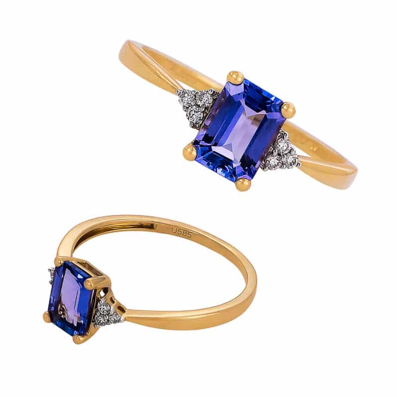 Pierścionek z żółtego złota z tanzanitem 1,01ct i brylantami 0,06ct 83463