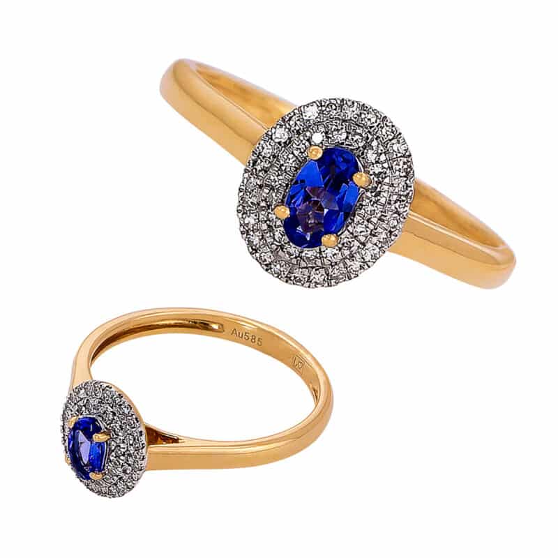 Pierścionek z żółtego złota z tanzanitem 0,24ct i brylantami 0,11ct 83464