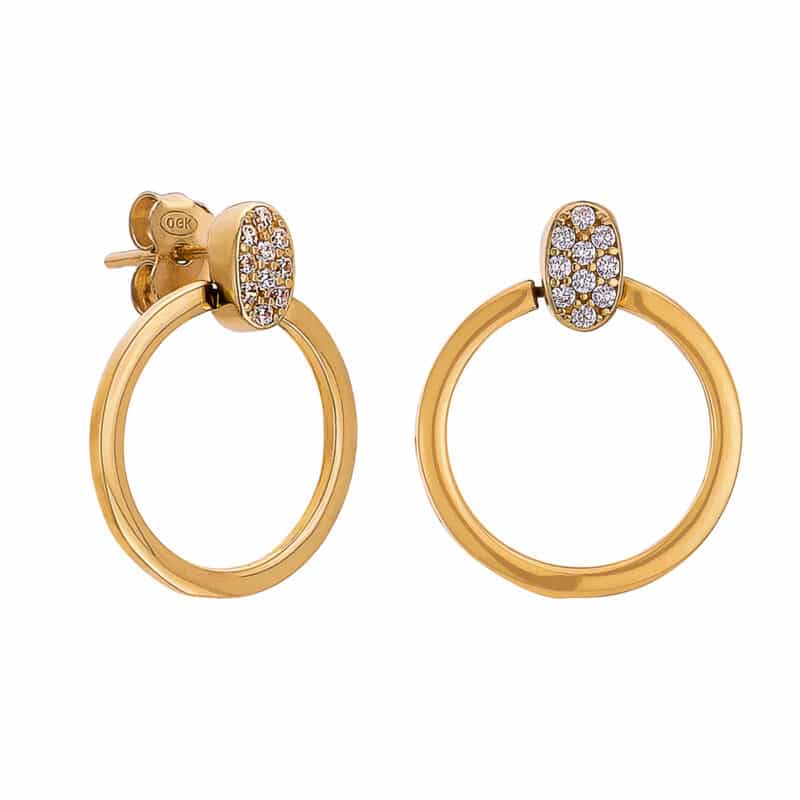 Złote kolczyki z kołem i cyrkoniami na sztyfcie 82360