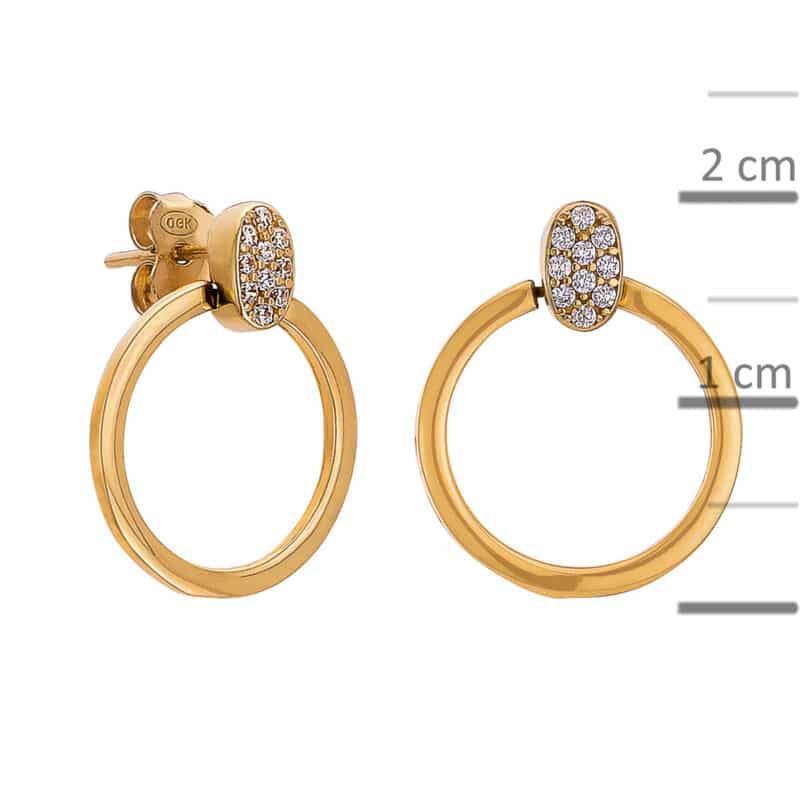 Złote kolczyki z kołem i cyrkoniami na sztyfcie 82360