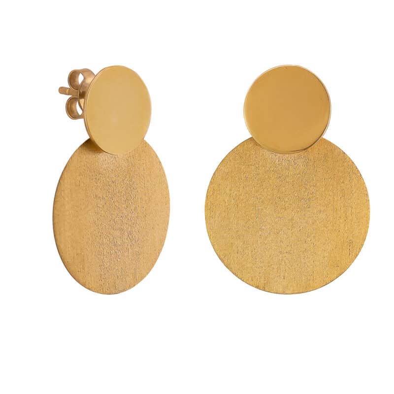 Złote kolczyki wiszące blaszki z matem na sztyfcie 82689