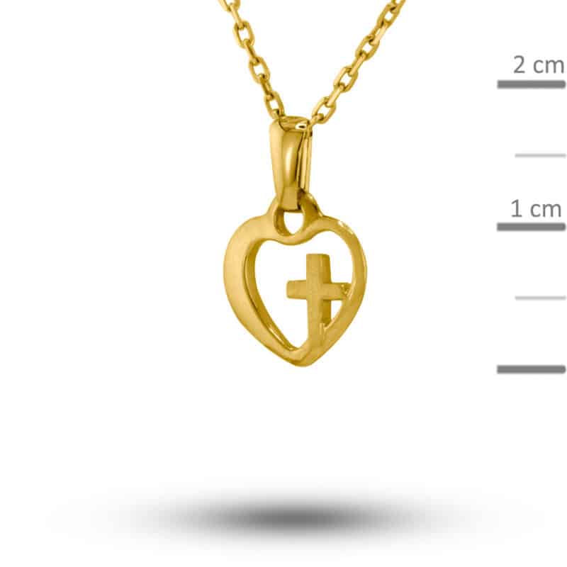 Medalik z żółtego złota z matowym krzyżykiem w sercu 83762