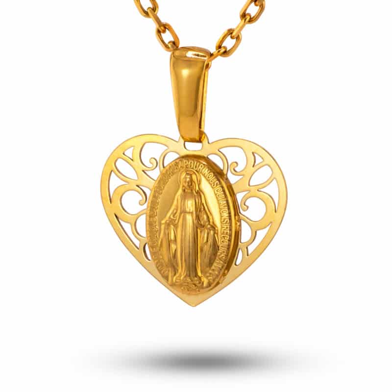 Cudowny Medalik z żółtego złota w ażurowej oprawie w kształcie serca 83712