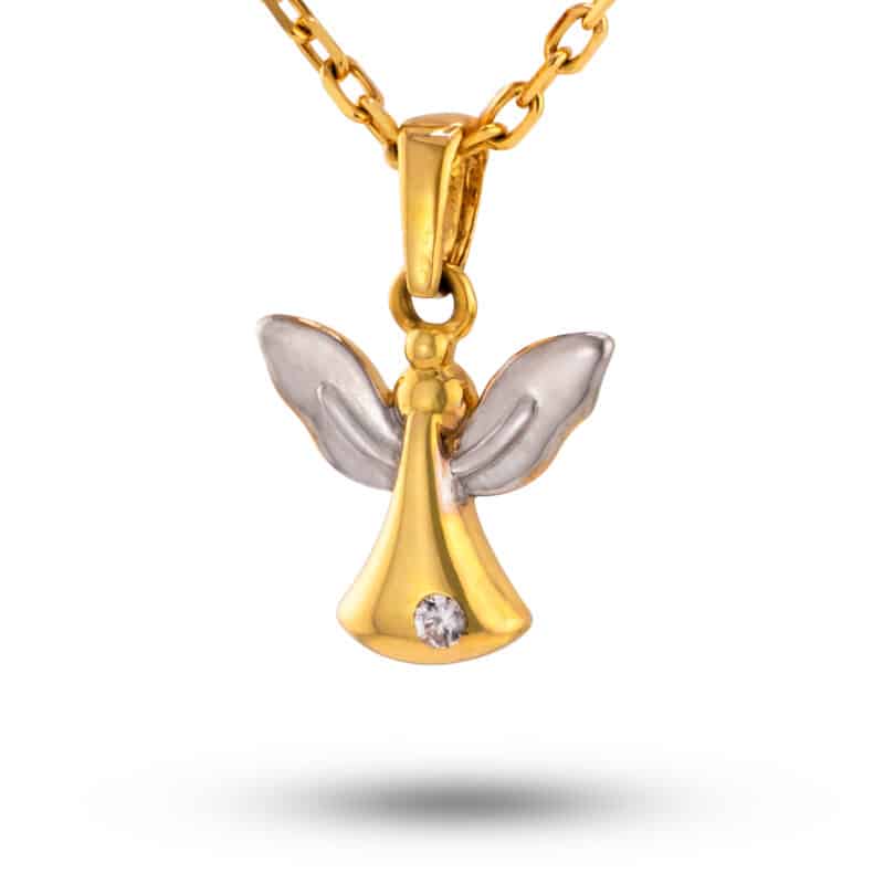 Medalik z żółtego i białego złota z cyrkoniami- aniołek 83766